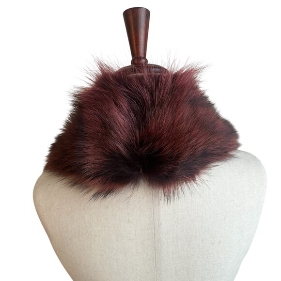 Maroon and black fur collar with velvet backing. Vintage. - Picture 5 of 7